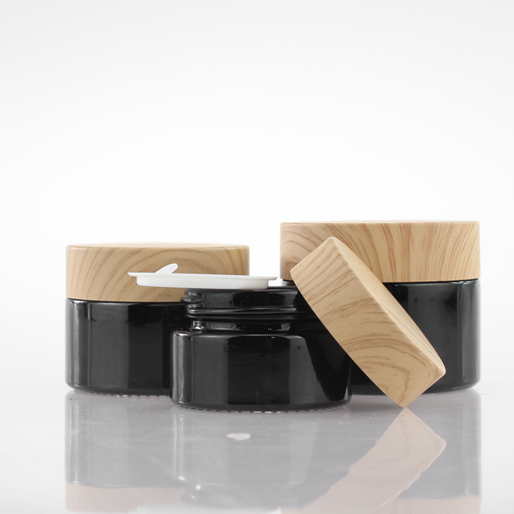 Cosmetic packaging — Black Coating Face Cream Jar Skincare Containers Glass Jar Whitening 20g 30g 50g Cosmetic Packaging Cream Jars with Bamboo Lid (4)