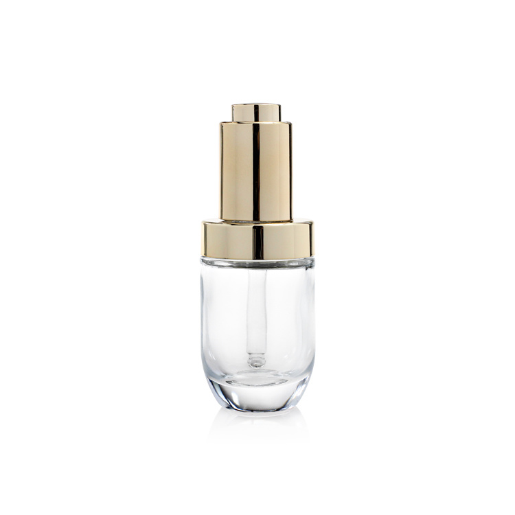 Cosmetic packaging — 30ml thick bottom serum lotion glass bottle with golden uv press pump (2)