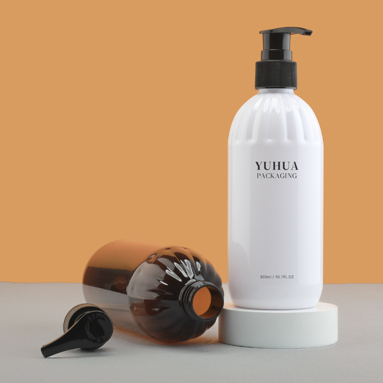 Cosmetic packaging — Plastic shampoo bottle 300ml high quality round shoulder PET hand sanitizer brown Body wash bottle plastic lotion bottle (2)