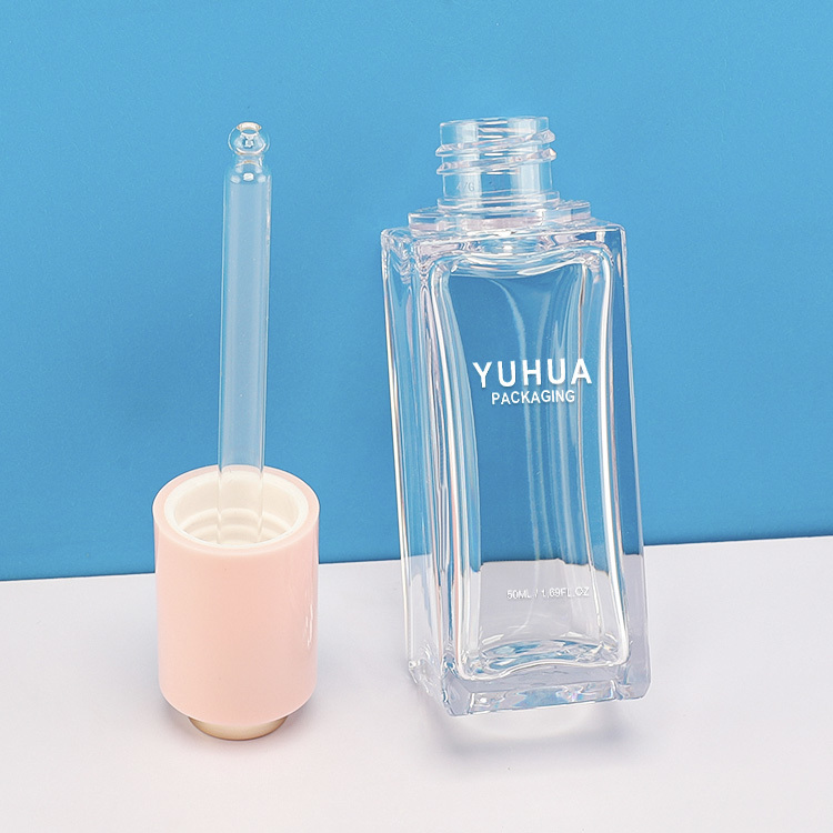 Cosmetic packaging — Custom luxury 50ml transparent essential oil plastic dropper bottle face skincare packaging cosmetic hair serum bottle (3)
