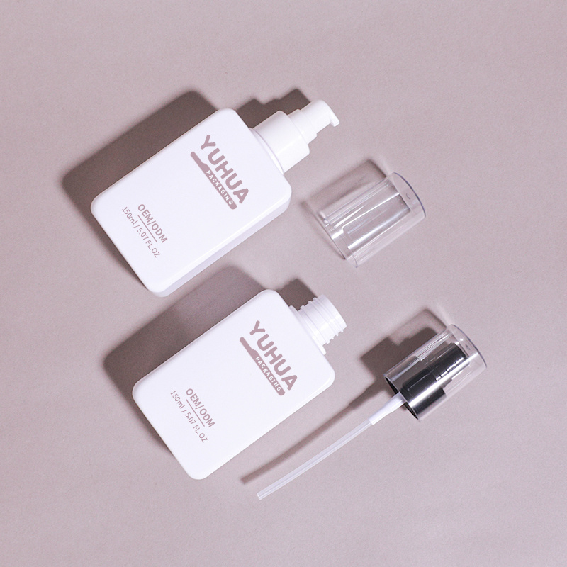 Cosmetic packaging — PET Plastic Flat square Bottle 150ml Custom Reliable Lotion Pump Bottle Empty Cleanser Shampoo Bottle (2)