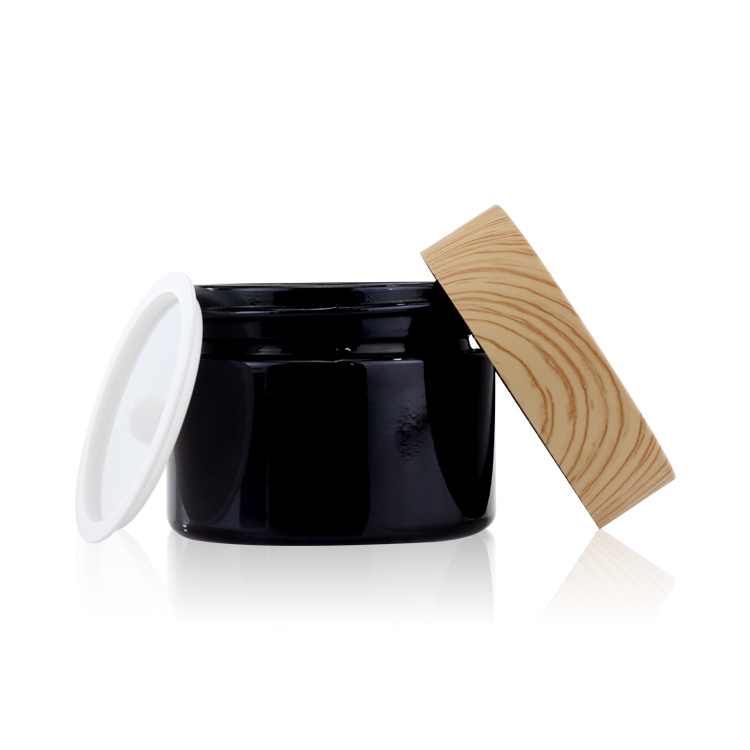Cosmetic packaging — Black Coating Face Cream Jar Skincare Containers Glass Jar Whitening 20g 30g 50g Cosmetic Packaging Cream Jars with Bamboo Lid (6)