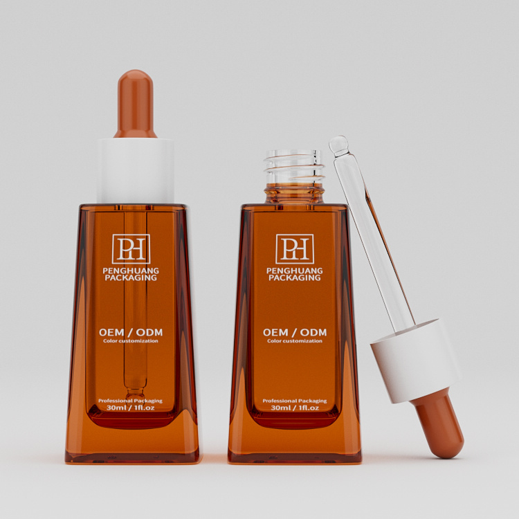 Cosmetic packaging — Ladder Shape Glass Serum Bottle Hair Serum Bottle Amber Green Painting Cosmetic Packaging 30Ml Oil Dropper Bottle (6)
