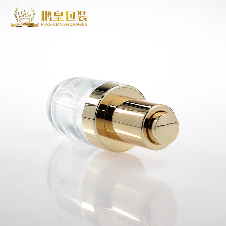Cosmetic packaging — 30ml thick bottom serum lotion glass bottle with golden uv press pump (6)