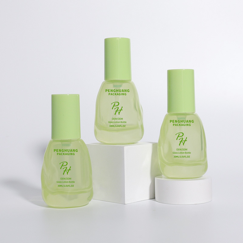 Cosmetic packaging — Hot Sale Avocado Green Frosted Serum Lotion Glass Bottle 30ml 1oz Thick Bottom Skin Care Serum Cream Foundation Bottle (4)