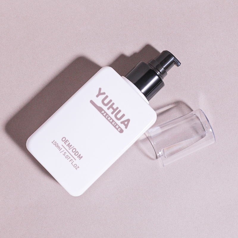 Cosmetic packaging — PET Plastic Flat square Bottle 150ml Custom Reliable Lotion Pump Bottle Empty Cleanser Shampoo Bottle (5)