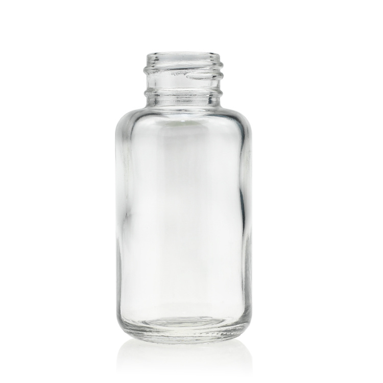 Cosmetic packaging — 30ml 55ml clear round lotion foundation glass pump bottle with golden collar (3)
