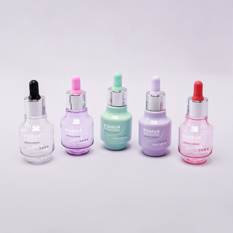 Cosmetic packaging — Luxury 50ml Circular Essential Oil Bottle PET Plastic Electroplated Silver Dropper Unique Serum Container for Skincare Lotion (5)