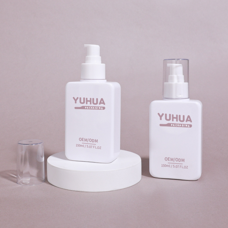 Cosmetic packaging — PET Plastic Flat square Bottle 150ml Custom Reliable Lotion Pump Bottle Empty Cleanser Shampoo Bottle (3)