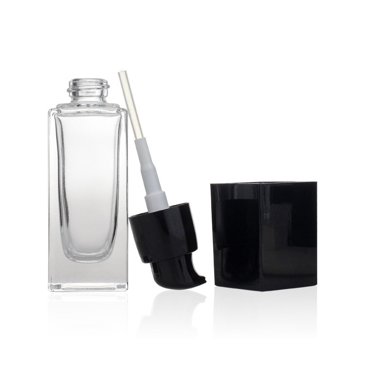 Cosmetic packaging — Square Empty Cosmetic Liquid Foundation Glass Bottle/container 30ml Bottle Make up Packaging Container Glass Products Black Cap (4)