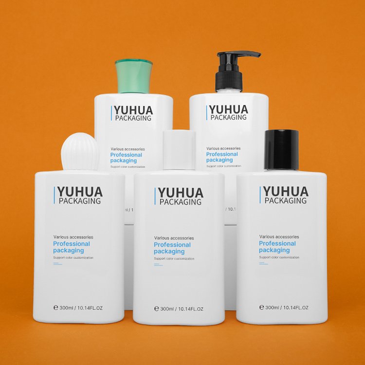 Cosmetic packaging — Recycled Plastic Cosmetic Bottle White square Shape Shampoo with Screw Cap 250ml 300ml PET PCR Skincare Bottle (5)