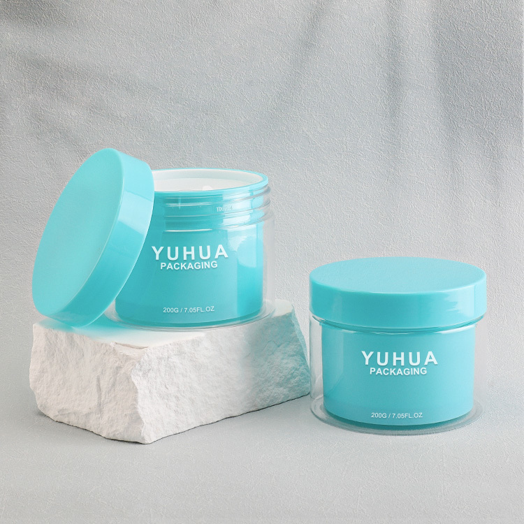 Cosmetic packaging — Accept Custom 200g 360g New Arrival Blue Transparent Plastic Cream Jar with Flat Top Cap (2)