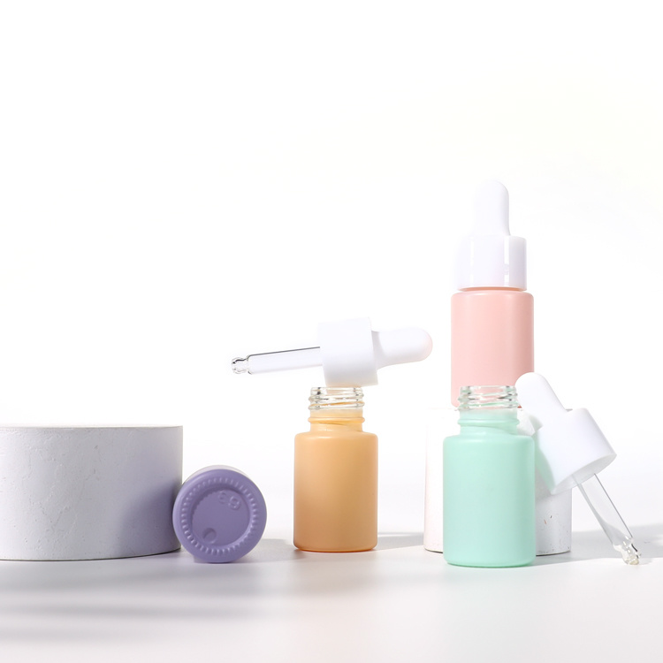 Cosmetic packaging — Customize Refillable Cosmetic Packaging 15ml Round Serum Dropper Bottle Empty Colorful Glass Essential Oil Bottle with Dropper (4)