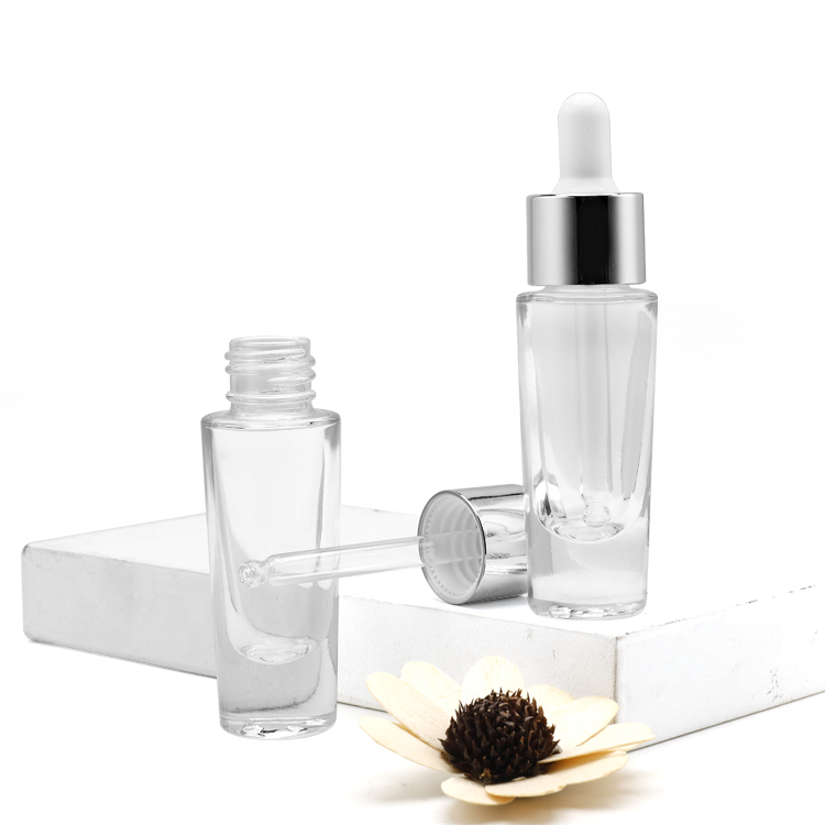 Cosmetic packaging — High Quality Cosmetic Serum Makeup Packaging Transparent Flat Shoulder Empty  Essential Oil Glass Dropper Bottle (2)