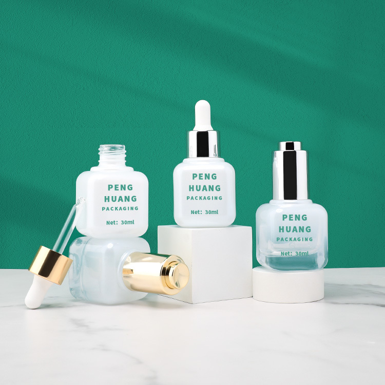 Cosmetic packaging — Luxury Flat Shoulder Square Thick White 30ml 1 oz Custom Cosmetic Packaging Serum Bottle with Dropper Cap (2)