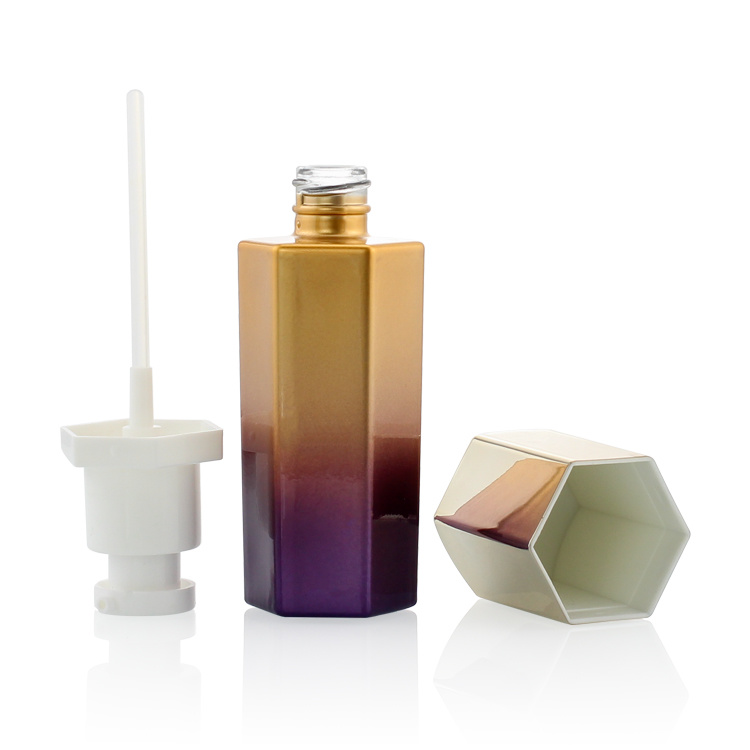 Cosmetic packaging — Luxury  Hexagon Cosmetic Glass Pump Bottle Set Skin Care Series Face Cream Jar Cosmetic Packaging Toning Glass Lotion Bottle (3)