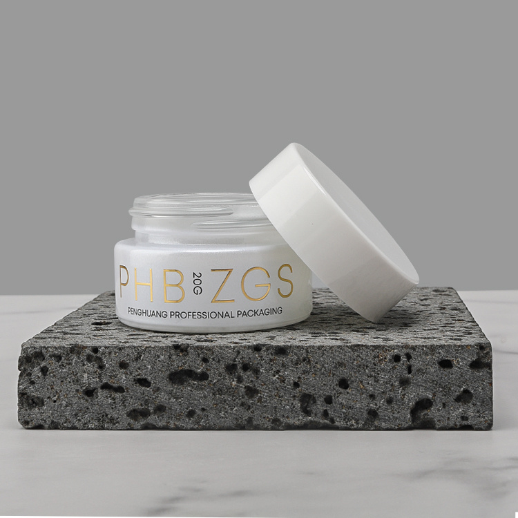 Cosmetic packaging — Custom 20g 30g 50g Refillable White Flat Cap Glass Cosmetic Jars with Lid White Glass round Bottle for Skin Packaging (5)