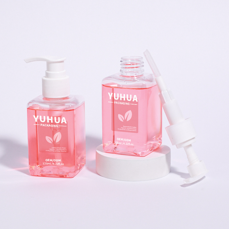 Cosmetic packaging — Wholesale Eco-Friendly 125ml for Clear Plastic Square Body Pump Bottle for Shampoo Facial Cleanser Shower Gel for Facial Care (2)