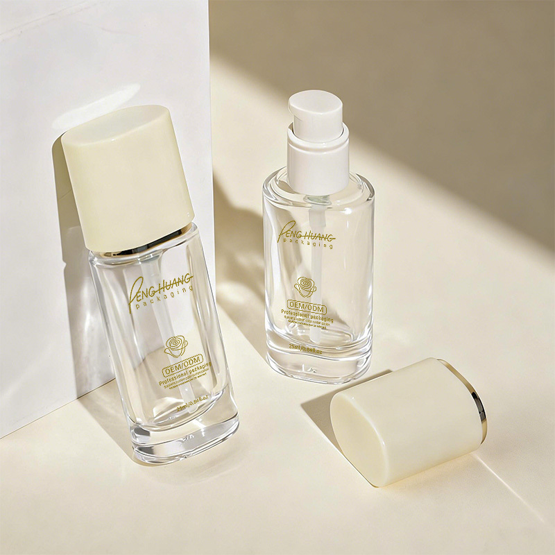 Cosmetic packaging — Factory 25ml Matte Clear Glass Flat Shape Lotion Bottle Pump Dispenser Liquid Foundation Serum Cosmetic Packaging (3)
