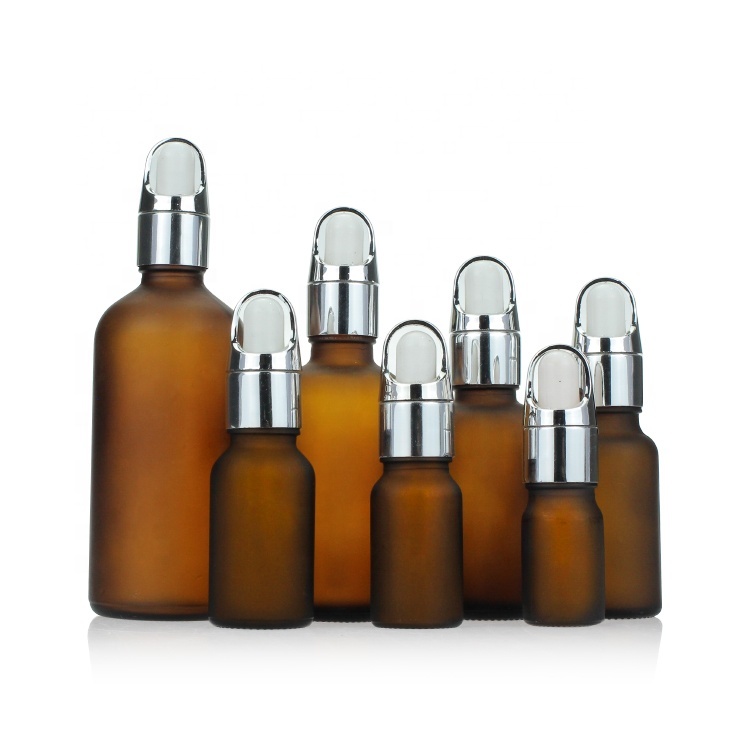 Cosmetic packaging — Frosted 5ml/ 10ml/15ml/20ml/30ml/50ml/100ml  Cosmetic Container Brown Essential Oil Glass Dropper Bottle (3)