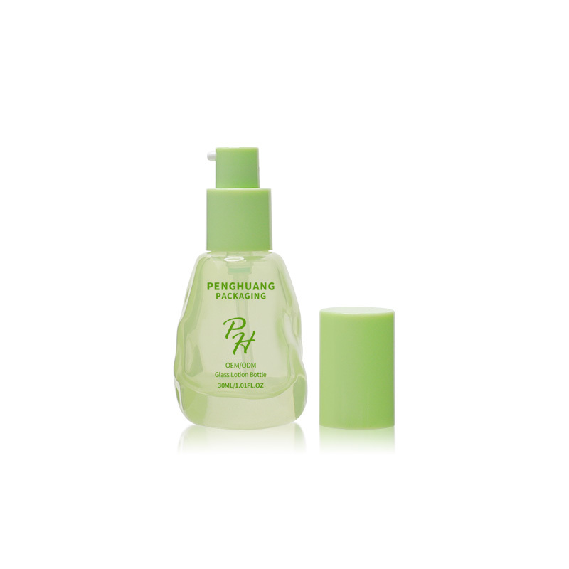 Cosmetic packaging — Hot Sale Avocado Green Frosted Serum Lotion Glass Bottle 30ml 1oz Thick Bottom Skin Care Serum Cream Foundation Bottle (6)