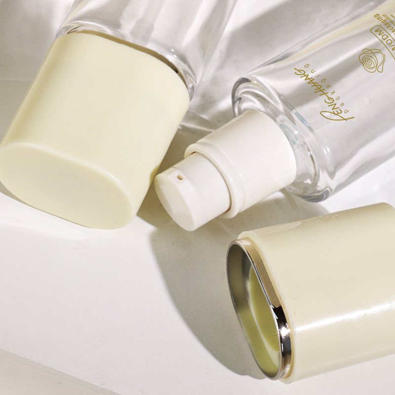 Cosmetic packaging — Factory 25ml Matte Clear Glass Flat Shape Lotion Bottle Pump Dispenser Liquid Foundation Serum Cosmetic Packaging (4)