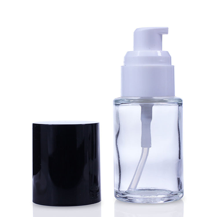 Cosmetic packaging — Empty Clear Black Pump Bottle makeup containers Liquid Foundation Packaging Glass Bottle Cosmetic (2)