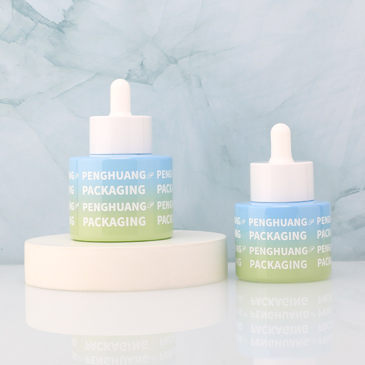 Cosmetic packaging — Wholesale 30ml 50ml round Flat Shoulder Serum Dropper Bottle Cosmetic Packaging for Hair Serum Essential Oil Printing (2)