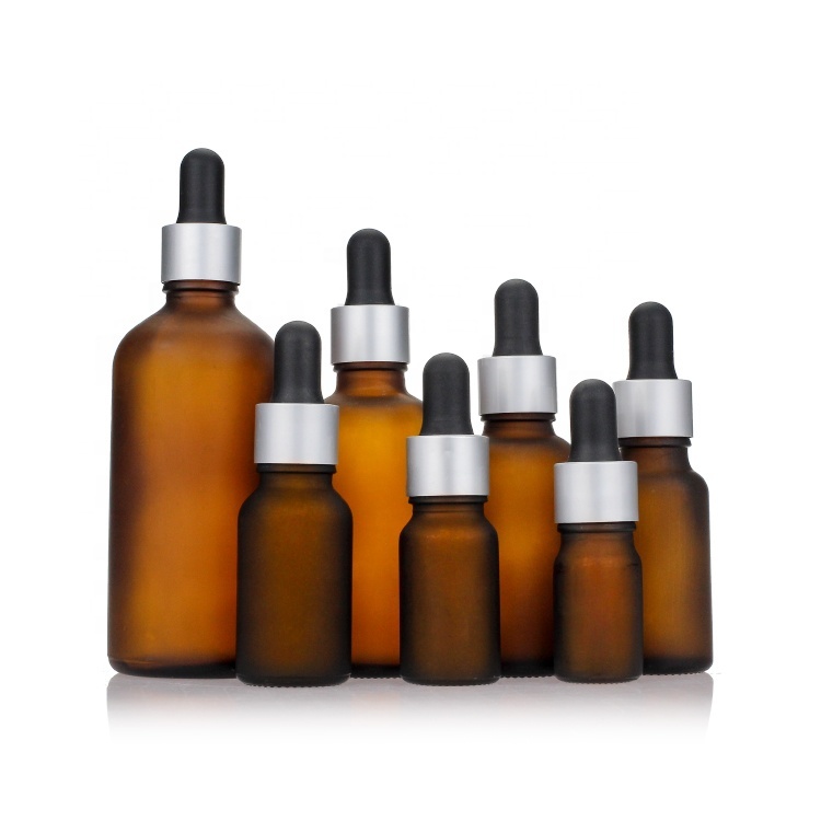 Cosmetic packaging — Frosted 5ml/ 10ml/15ml/20ml/30ml/50ml/100ml  Cosmetic Container Brown Essential Oil Glass Dropper Bottle (2)