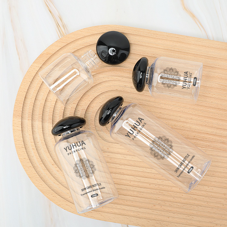 Cosmetic packaging — 80ml/100ml/150ml/200ml Eco Friendly Round Black Mushroom Cover Plastic Toner Shampoo Bottles High Quality (3)