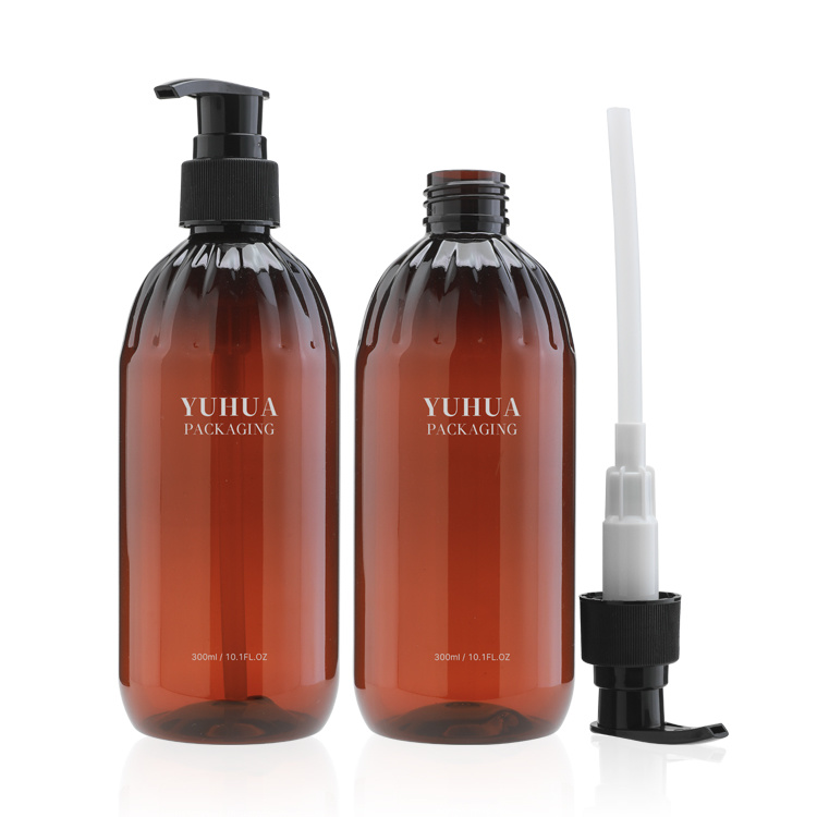 Cosmetic packaging — Plastic shampoo bottle 300ml high quality round shoulder PET hand sanitizer brown Body wash bottle plastic lotion bottle (6)