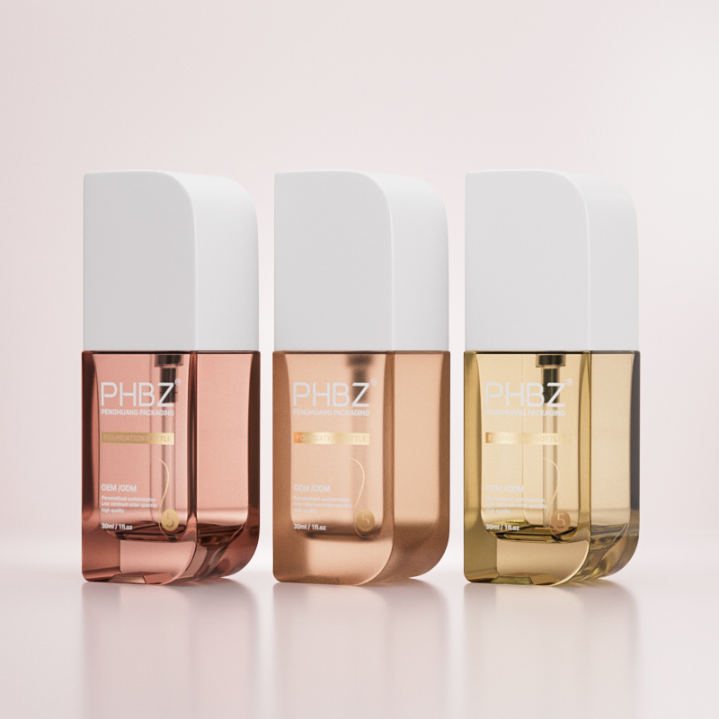 Cosmetic packaging — Luxury 30ml Flat Shoulder Glass Cream Pump Bottle Unique Shape for Foundation Lotion Serum Skin Care Serum (4)