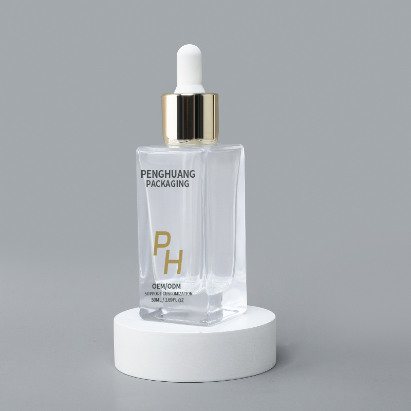Cosmetic packaging — High Quality Square Thick Glass Empty Essential Oil 1oz 30ml 50ml Transparent Skin Care Serum Glass Bottle with Dropper Cap (4)