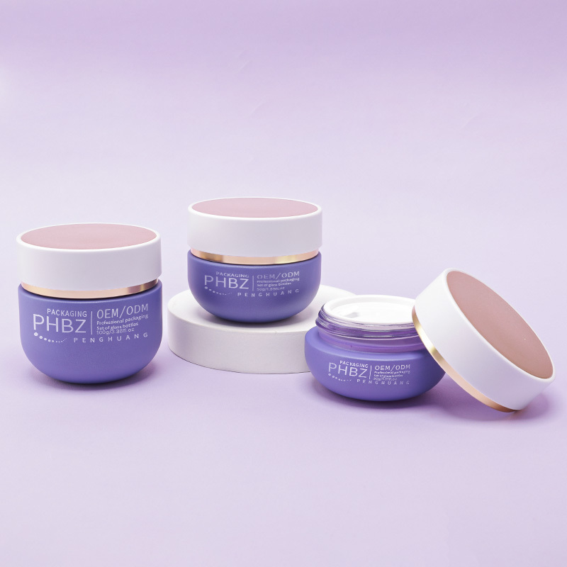 Cosmetic packaging — Luxury Matte Purple Glass Skincare Cosmetic Packaging Set for Skin Care Serum Face Cream Lotion Pump Gold Stamp 30/50g 100/120ml (3)