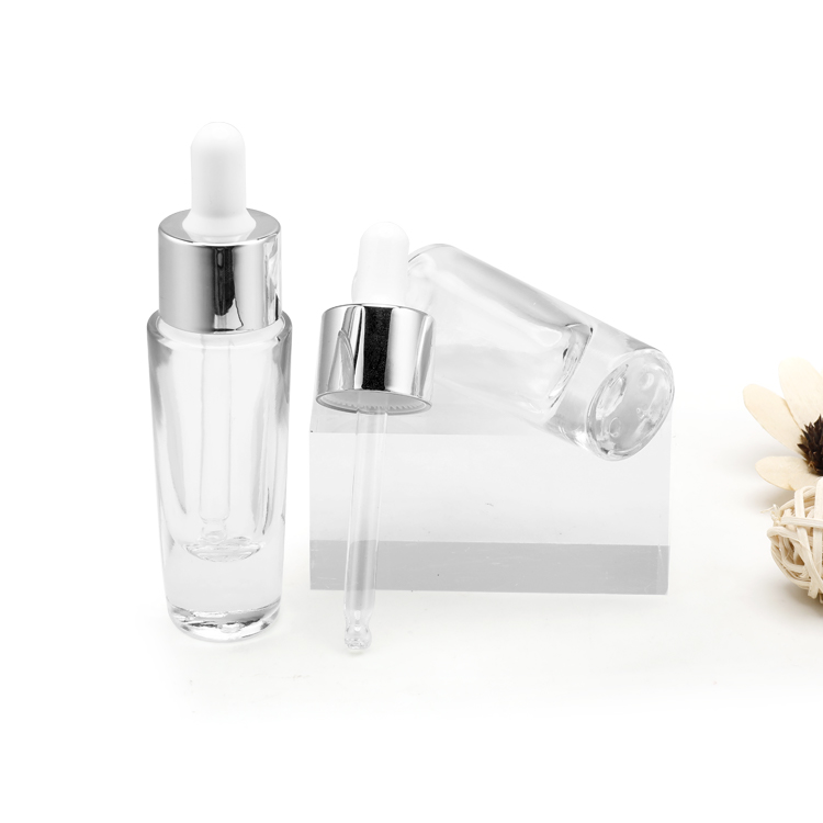 Cosmetic packaging — High Quality Cosmetic Serum Makeup Packaging Transparent Flat Shoulder Empty  Essential Oil Glass Dropper Bottle (6)