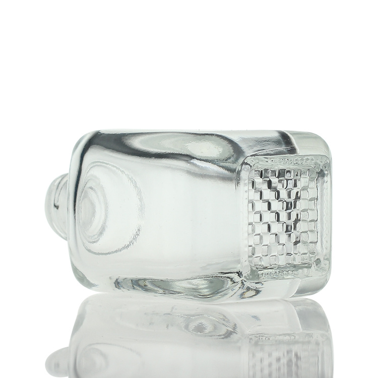 Cosmetic packaging — 50ml clear square essential oil serum glass bottle with push button dropper (6)