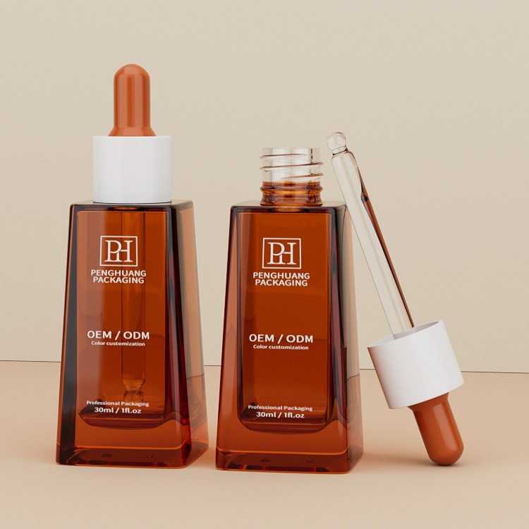 Cosmetic packaging — Ladder Shape Glass Serum Bottle Hair Serum Bottle Amber Green Painting Cosmetic Packaging 30Ml Oil Dropper Bottle (5)