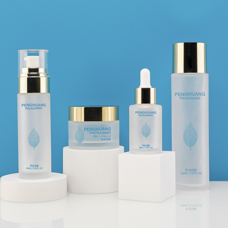 Cosmetic packaging — Fancy Skincare Packaging Cosmetic Bottle Set Frosted Glass Skin Care Essence Toner Bottles Glass Lotion Bottle and Jar (3)