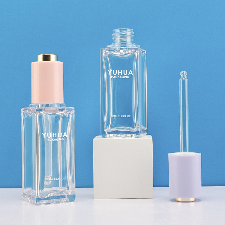 Cosmetic packaging — Custom luxury 50ml transparent essential oil plastic dropper bottle face skincare packaging cosmetic hair serum bottle (2)