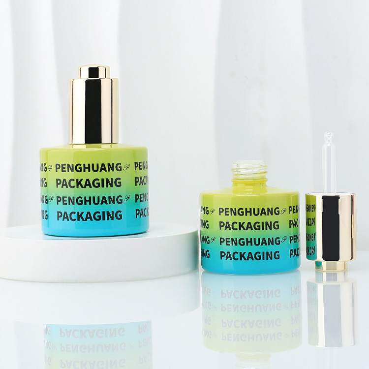 Cosmetic packaging — Wholesale 30ml 50ml round Flat Shoulder Serum Dropper Bottle Cosmetic Packaging for Hair Serum Essential Oil Printing (6)