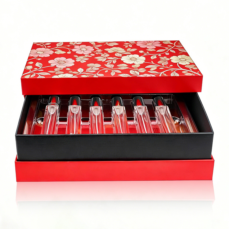 Cosmetic packaging — Luxury 6pcs 15ml Empty Square Frost Matte Glass Perfume Spray Sample Bottle Set with Red Gift Packaging Box (3)