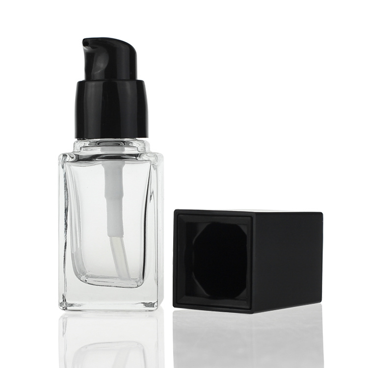 Cosmetic packaging — Luxury  25ml Glass bottle packaging Square Liquid clear Foundation Bottle Lotion Pump (2)