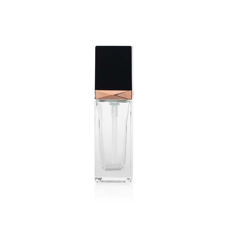 Cosmetic packaging — Custom Design Cosmetic Packaging 30ml square clear Frosted Empty Foundation Glass Bottle with Screw Cap (2)