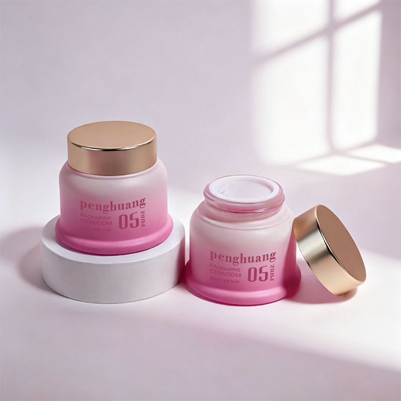 Cosmetic packaging — Custom Printed Gradient Glass Skincare Bottle Set with Gold Press Pump Cap Empty Container for Serum Cream Lotion Essence (3)