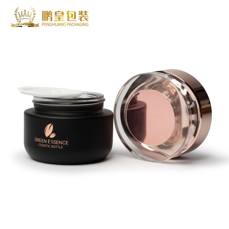 Cosmetic packaging — Wholesale 50g Cosmetic Packaging Set Empty Makeup Container Black Glass Jars Skincare Cream Jar Serum (4)